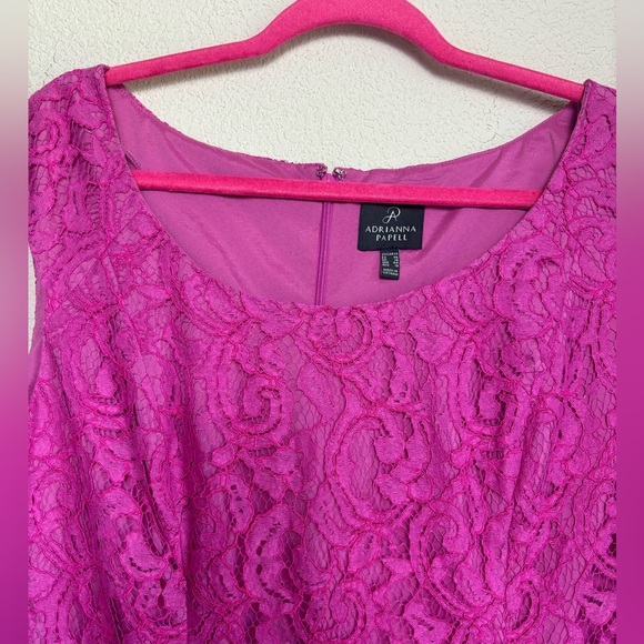 Adrianna Papell Pink Lace Overlay Round Neck Cap Sleeve Sheath Cocktail Dress 14 - Picture 3 of 10